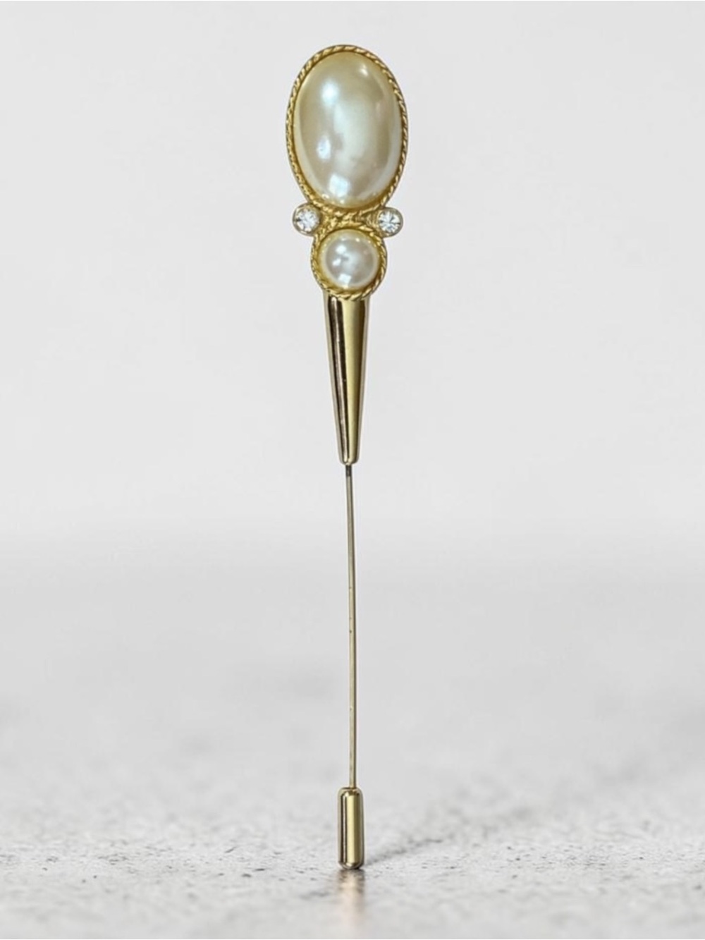 Vintage Pearl and Crystal Stick Pin Brooch Lapel Pin Hat Pin Coat Pin